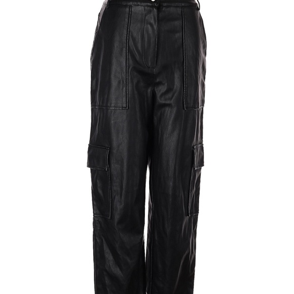Topshop faux leather cargo trouser black high rise pants size 6 - Picture 3 of 6